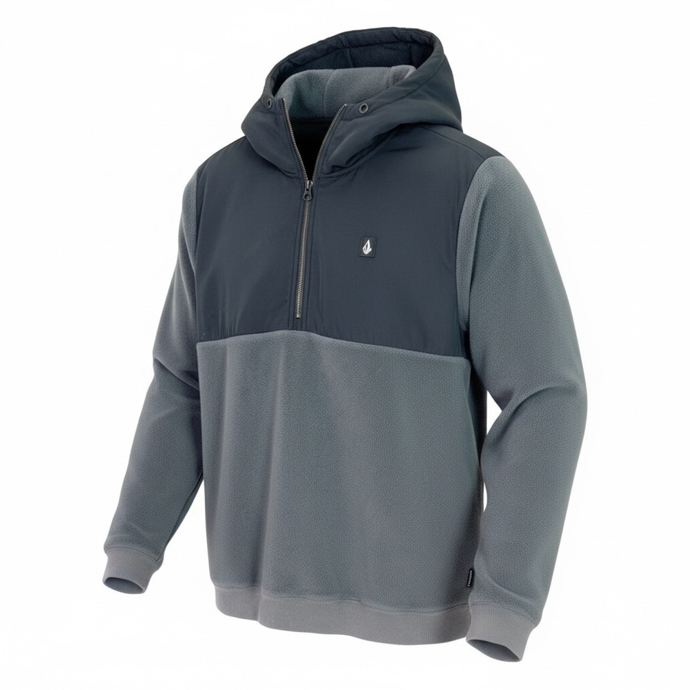 VOLCOM GRAY BLACK FLEECE 1/4 ZIP HOODED PULLOVER JACKET MENS SZ SMALL